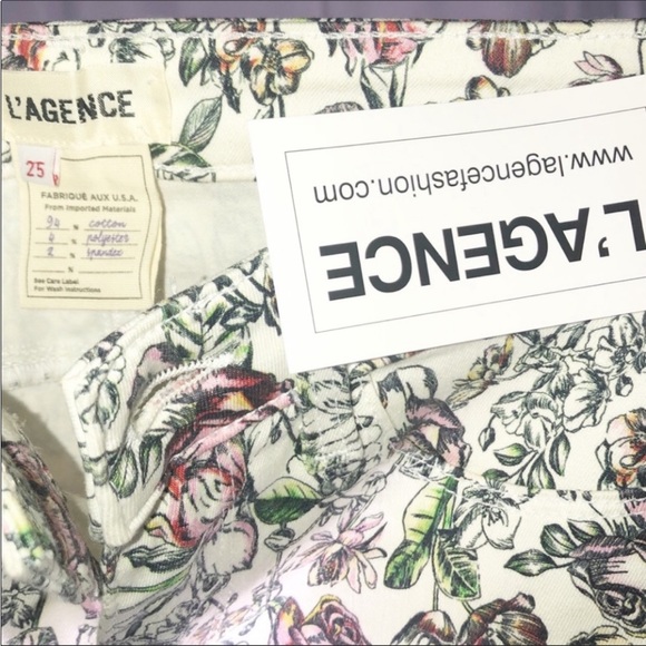 L’Agence Cream Floral Print Margot Skinny Cropped Jeans Sz25 Zip Fly ButtonClose - Picture 12 of 16